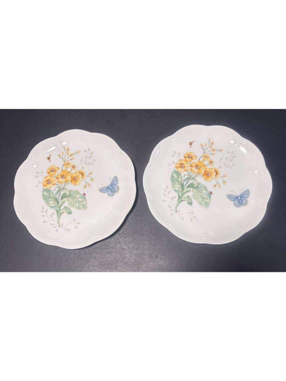 Lenox Butterfly Meadow Porcelain Scalloped Salad Luncheon Plates Set Of 2 VTG